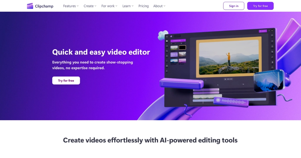 3. Clipchamp: Best Free Video Editor Website for Windows Users