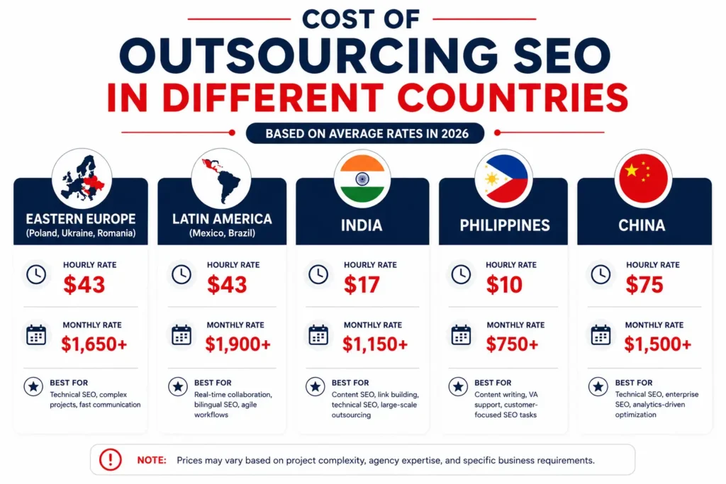 Cost of outsourcing SEO by region