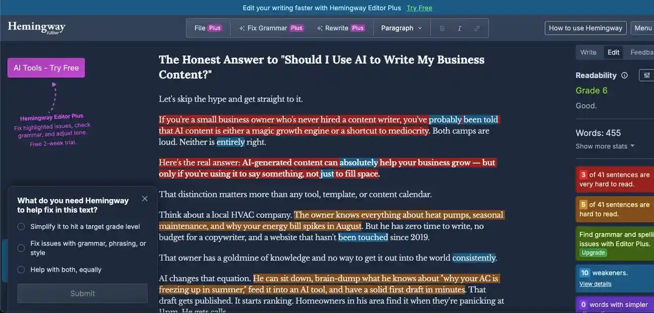 hemingway editor content screenshot