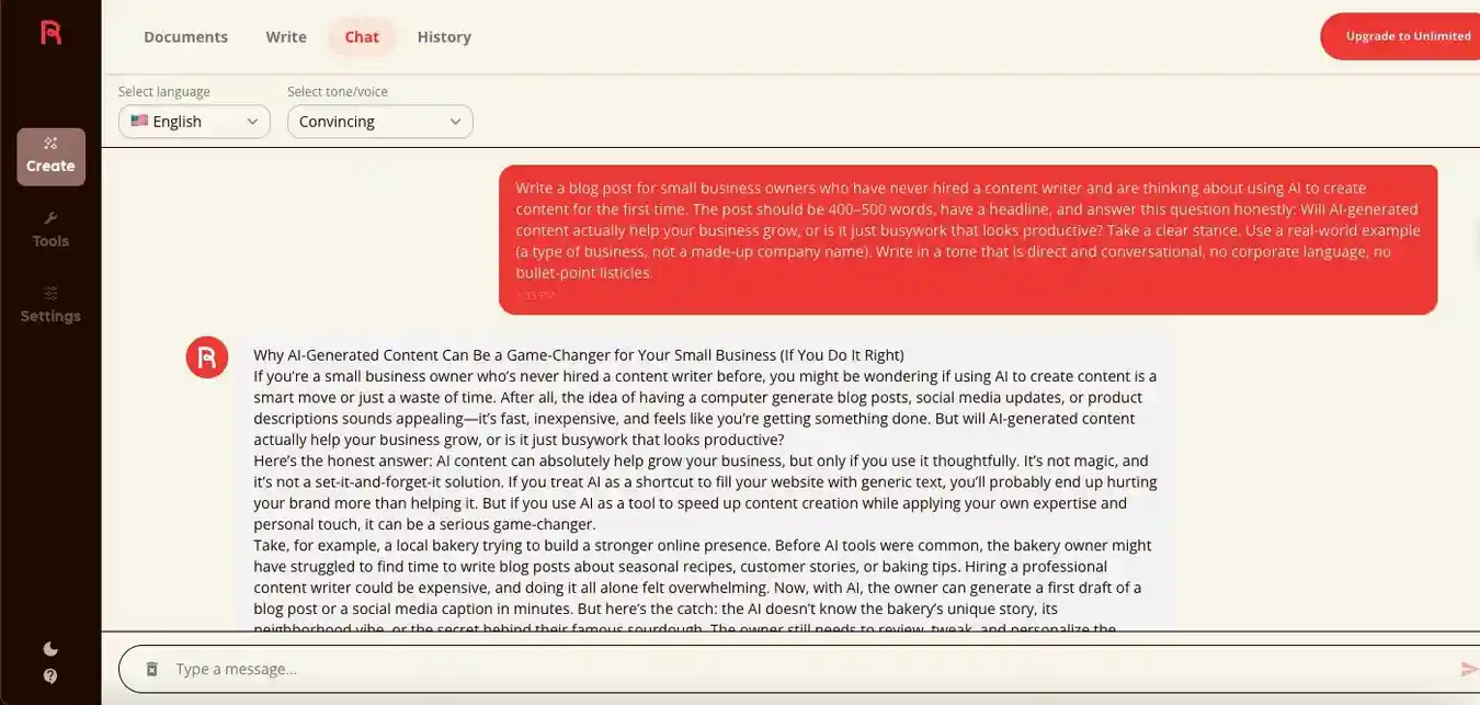 rytr content screenshot