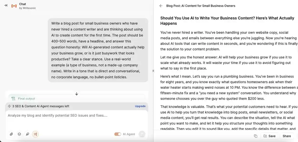 writesonic content screenshot