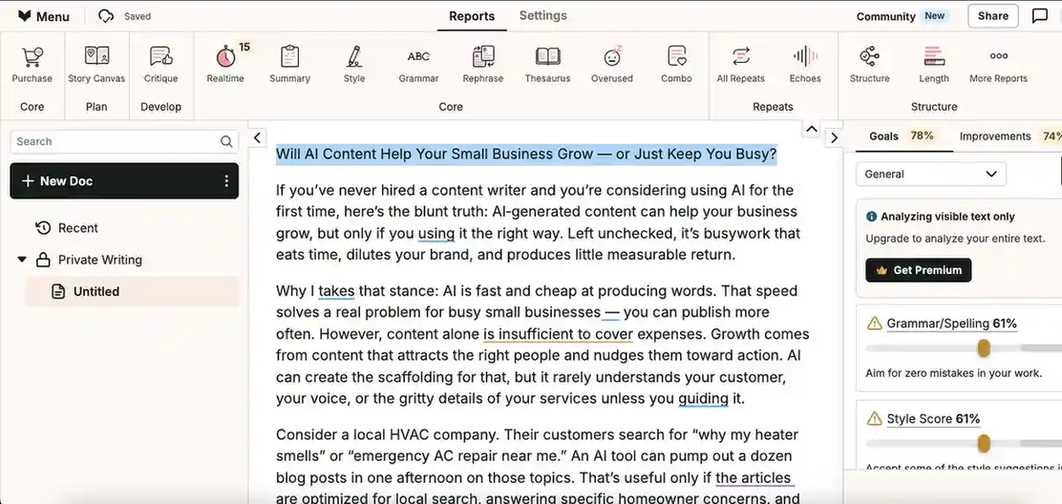 prowritingaid test screenshot